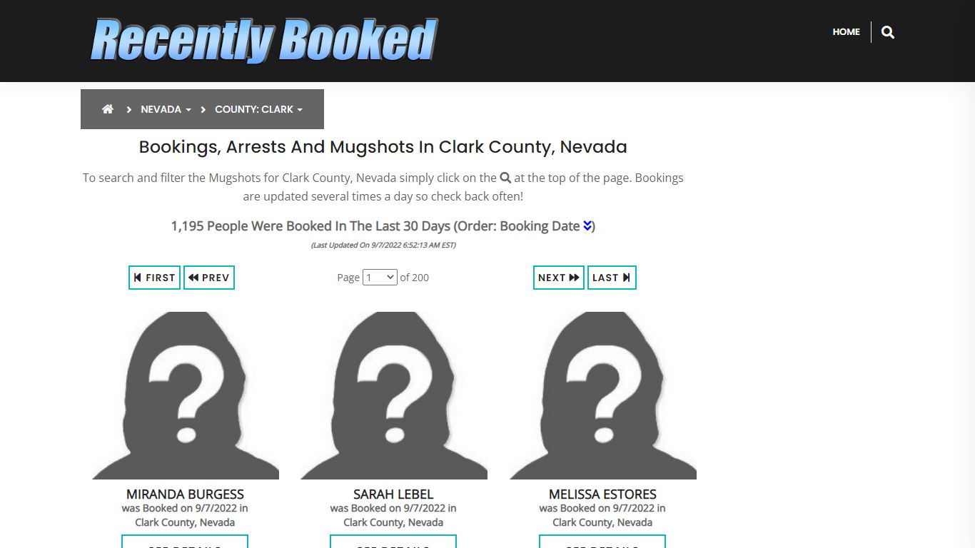 Recent bookings, Arrests, Mugshots in Clark County, Nevada